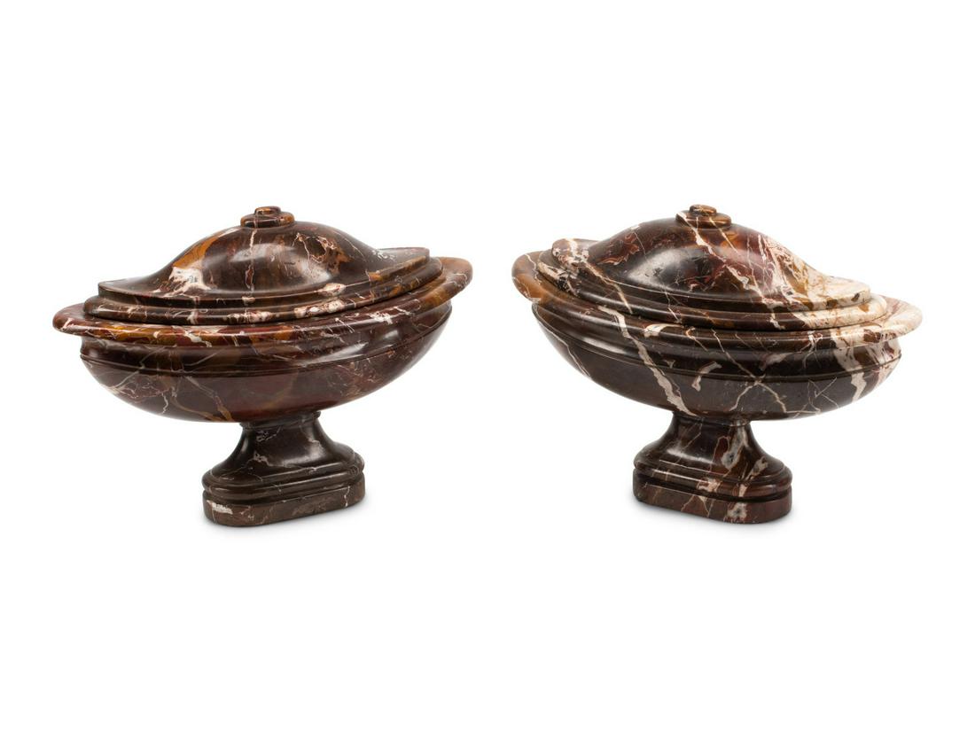 A Pair of Italian Carved Marble Footed Bowls and Covers (1 of 4)