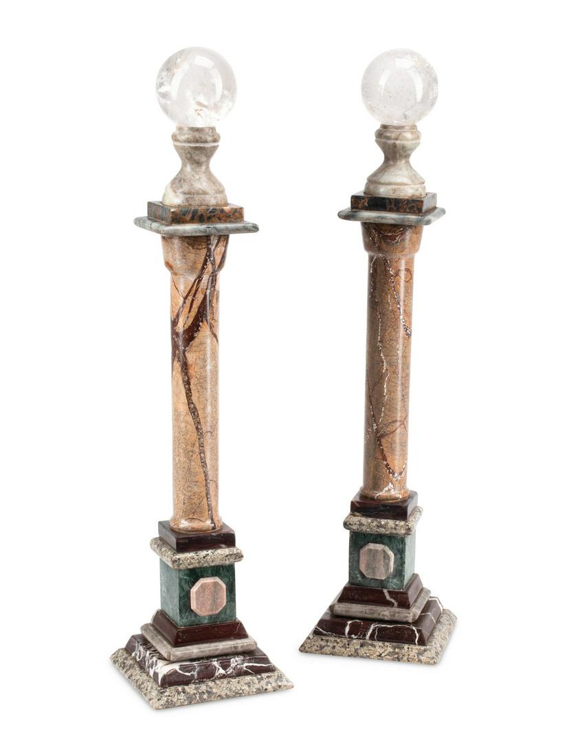 A Pair of Grand Tour Style Vari-Color Marble and Rock Crystal Column Ornaments (1 of 4)