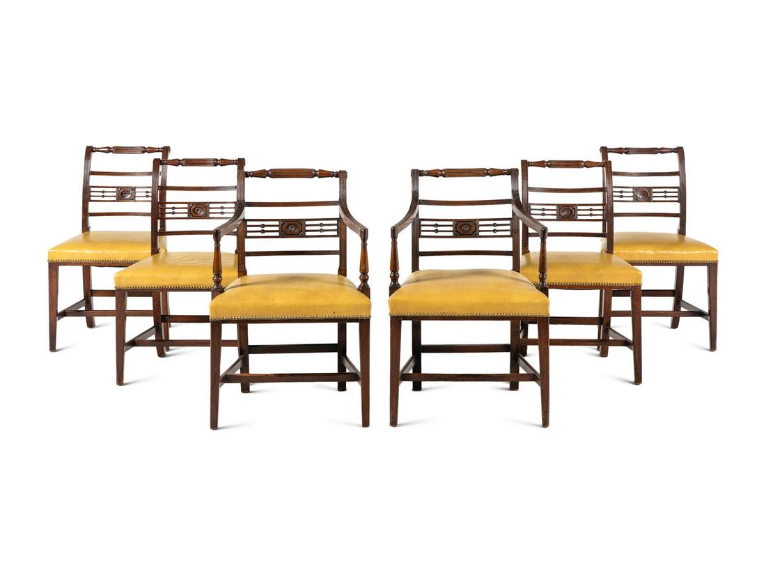 A Set of Six George III Mahogany Leather-Upholstered Dining Chairs (1 of 5)