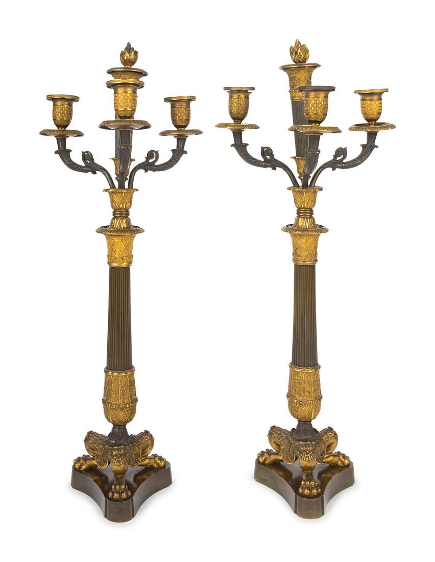 A Pair of Louis Philippe Patinated and Gilt Bronze Three-Light Candelabra (1 of 2)