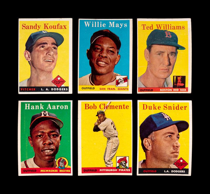 A Group of Six 1958 Topps Hall of Famer Baseball Cards, (1 of 2)