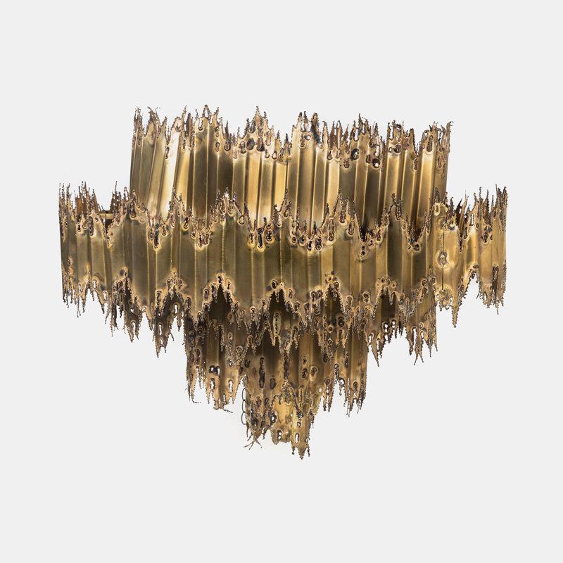 Tom Greene (American, Mid 20th Century) Brutalist Chandelier, c. 1970Feldman, USA: Tom Greene (American, Mid 20th Century) Brutalist Chandelier, c. 1970Feldman, USA brass, metal H 32 x Dia 44 inches. Size H 32 x Dia 44 inches.