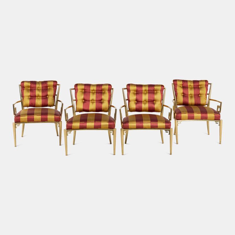 Mastercraft
American, Mid 20th Century
Set of Four Greek Revival Armchairs with Scalamandré Sil (1 of 3)