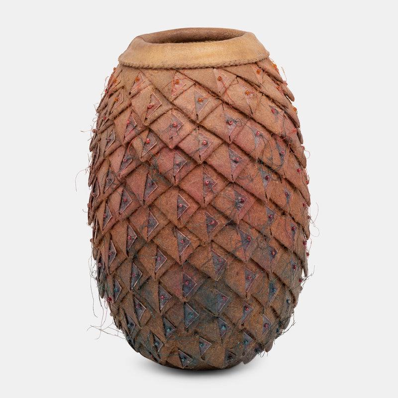 Lissa Hunter (American, b. 1945) Basket Vessel: Lissa Hunter (American, b. 1945) Basket Vessel mixed fibers signed H 7 1/4 x Dia 5 inches. Size H 7 1/4 x Dia 5 inches. Signature signed 