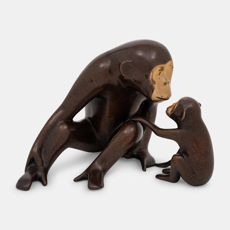 Loet Vanderveen (Dutch/American, 1921-2015) Chimp and Baby Sculpture edition 199/250: Loet Vanderveen (Dutch/American, 1921-2015) Chimp and Baby Sculpture edition 199/250 patinated bronze signed 'LOET 199/250' H 5 1/4 x W 7 1/4 x D 6 1/2 inches. Property from the