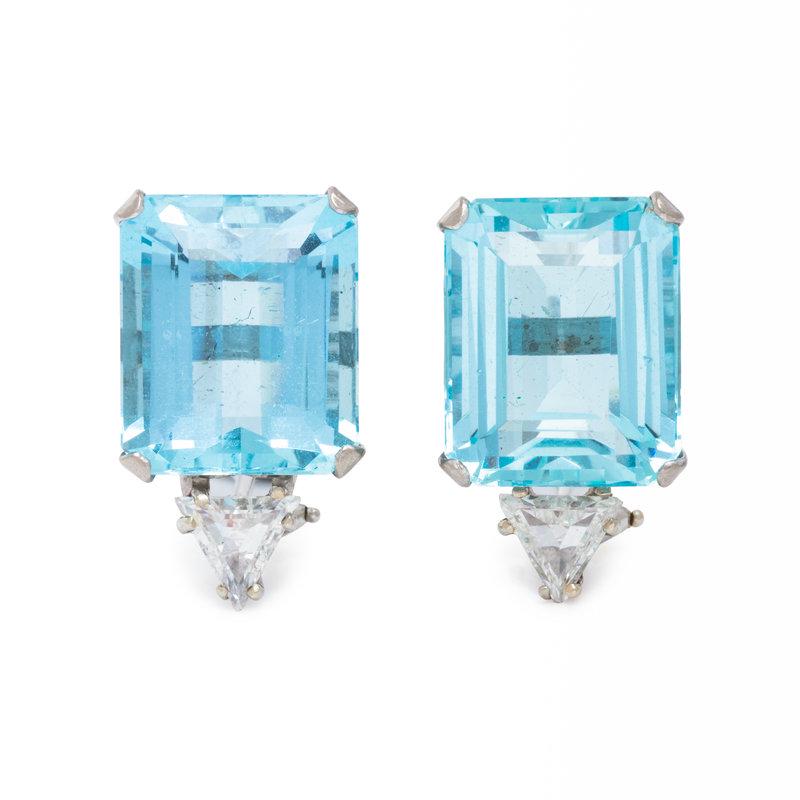 AQUAMARINE AND DIAMOND EARCLIPS (1 of 2)