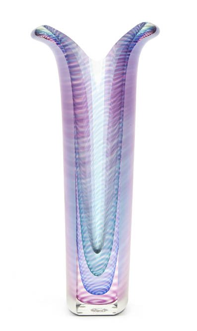 A Studio Glass Vase, Michael David and Kit Karble: A Studio Glass Vase, Michael David and Kit Karbler, of tapering form with faceted sides having internal decoration. Height 15 1/4 inches.