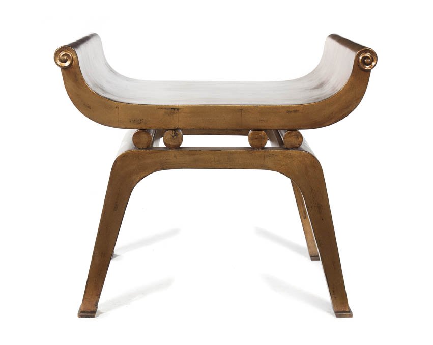 A Mid-Century Giltwood Window Bench, Width 27 1/4: A Mid-Century Giltwood Window Bench, having a U-shaped seat over four cylindrical supports raised on splayed legs. Width 27 1/4 inches.