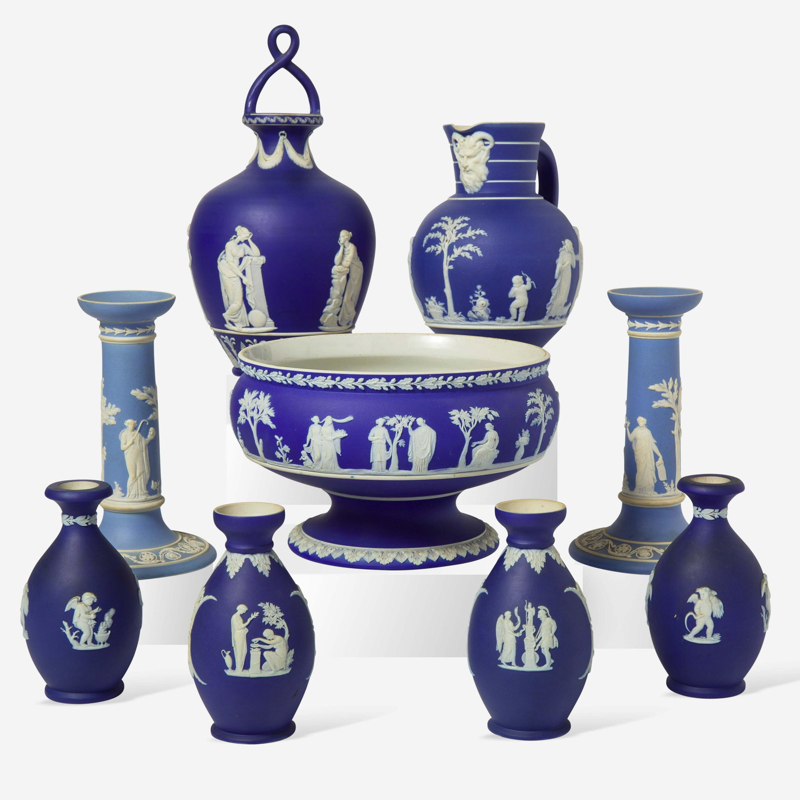 A collection of nine Wedgwood blue jasperware tablewares England, late 19th / early 20th century (1 of 6)