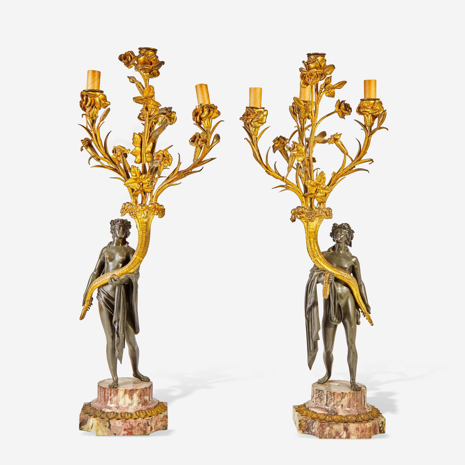 A pair of Napoleon III patinated and gilt bronze four-light figural candelabra late 19th century (1 of 2)