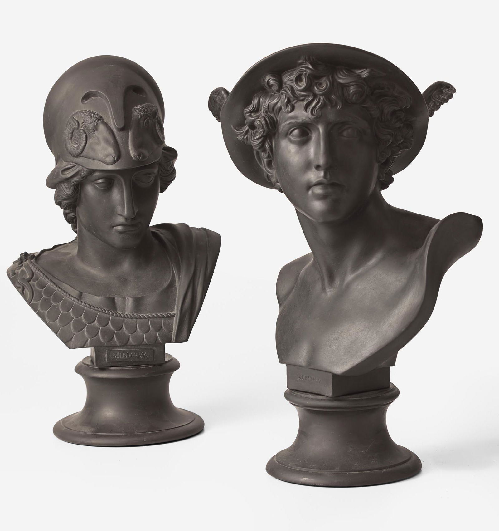 A Pair of Wedgwood Black Basalt Library Busts UK, early 19th century (1 of 6)