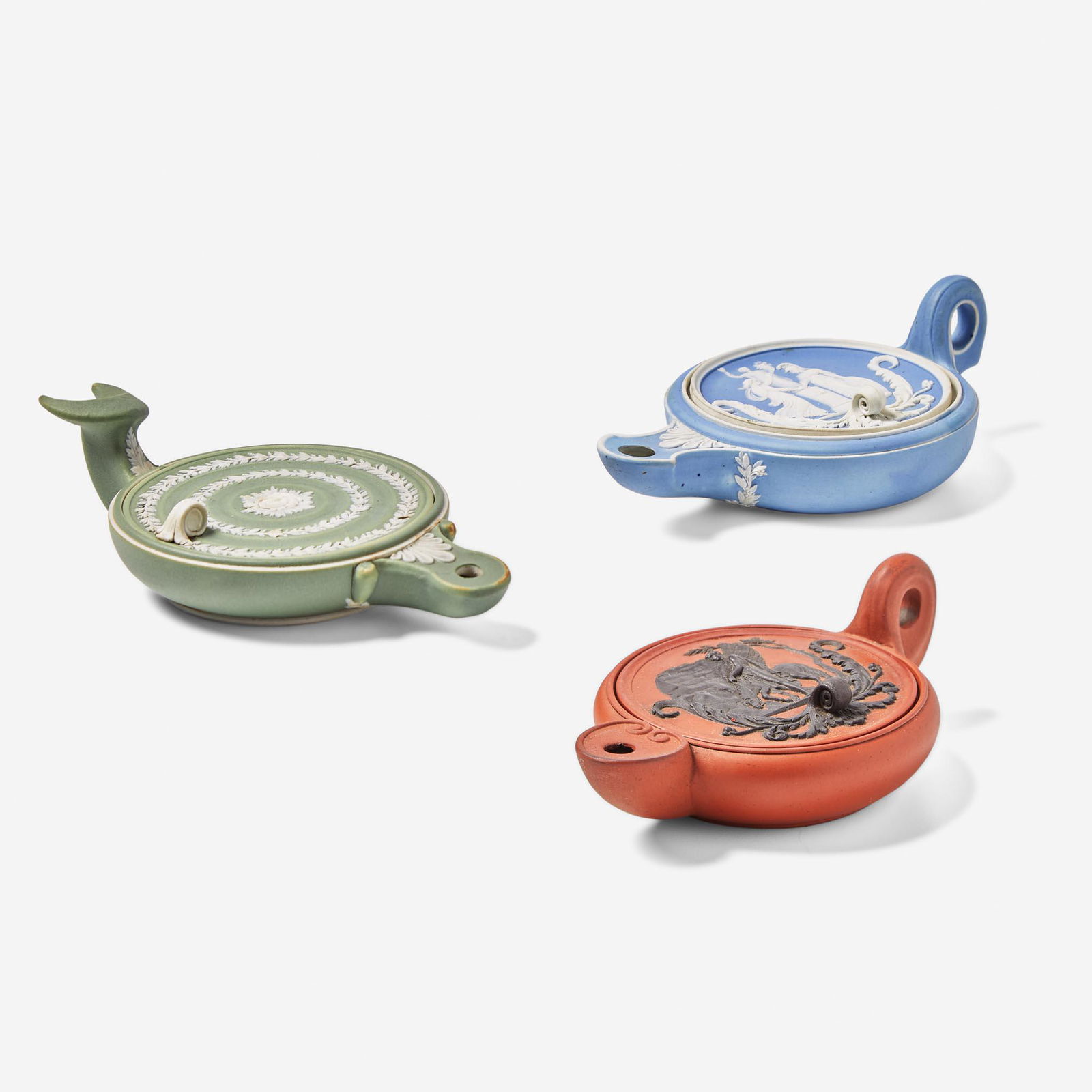 Three Wedgwood Dry Bodied Oil Lamps UK, 19th century (1 of 4)