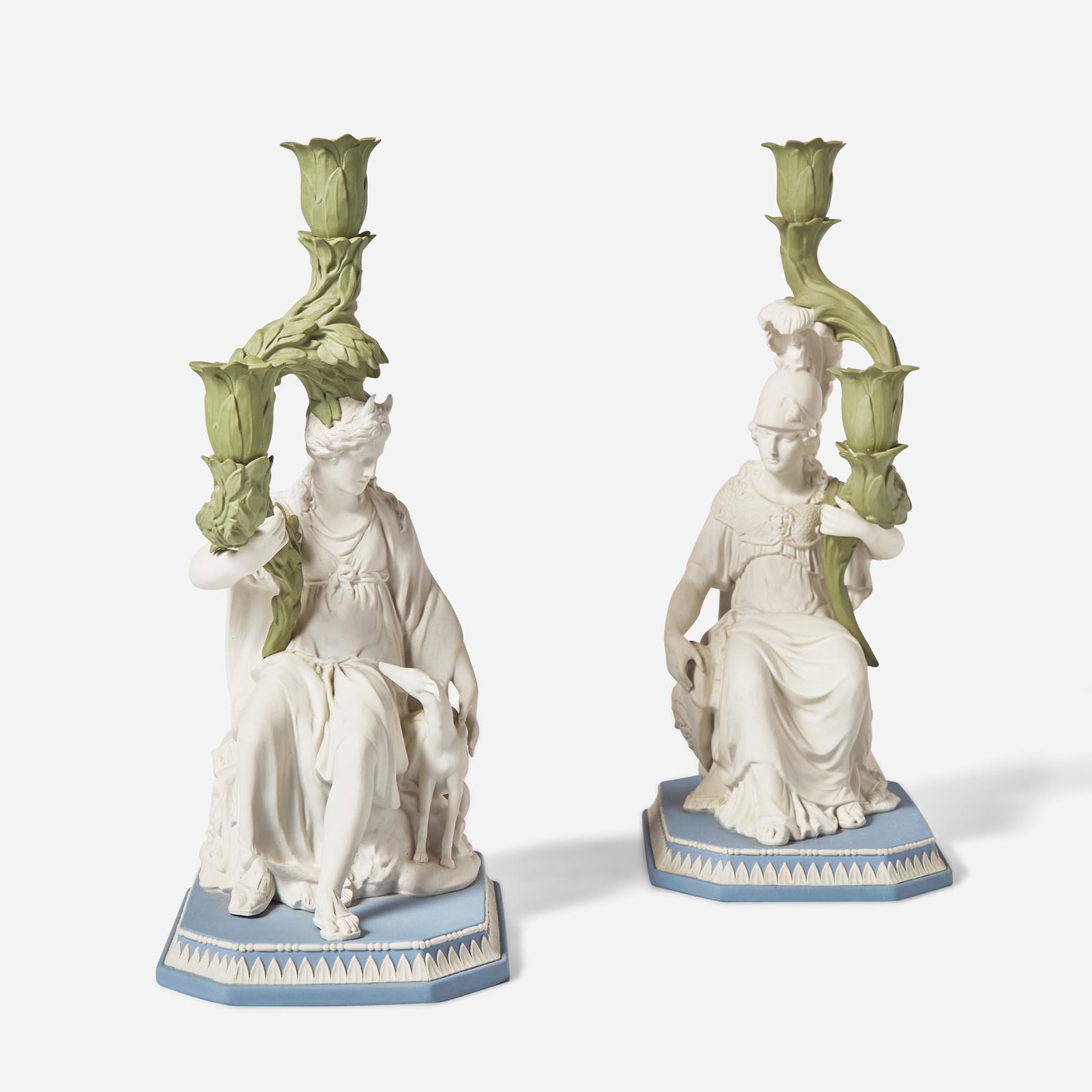 A Pair of Wedgwood Tricolor Jasperware Diana and Minerva Candlesticks UK, circa 2000 (1 of 4)