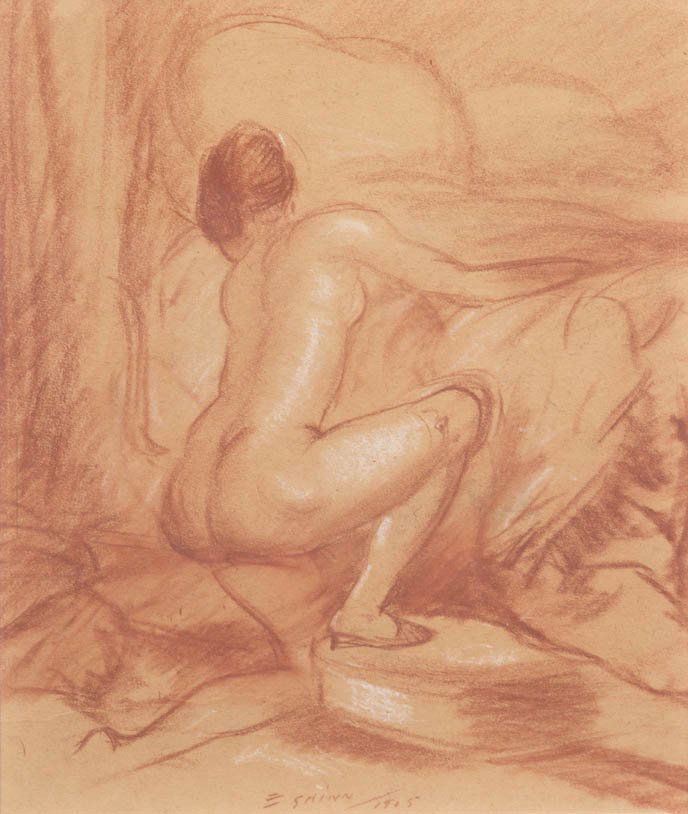 Everett Shinn, (American, 1876-1953), Kneeling Nud: Everett Shinn (American, 1876-1953) Kneeling Nude, 1905 red crayon on paper signed E. Shinn and dated (lower center) 12 1/4 x 10 1/4 inches. Property from the Collection of Mr. Roland