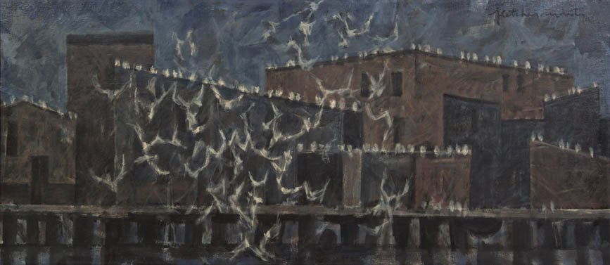 Fletcher Martin, (American, 1904-1979), Quarrellin: Fletcher Martin (American, 1904-1979) Quarrelling Gulls, 1955 oil on canvas signed Fletcher Martin and dated (upper right) 18 1/4 x 40 1/2 inches. Property from the Collection of Mrs.