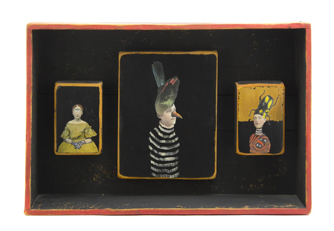 Kass Copeland, (American, 20th/21st century), Unti: Kass Copeland (American, 20th/21st century) Untitled, 2006 mixed media in diorama box signed Kass Copeland and dated (verso) 13 x 19 3/4 inches.