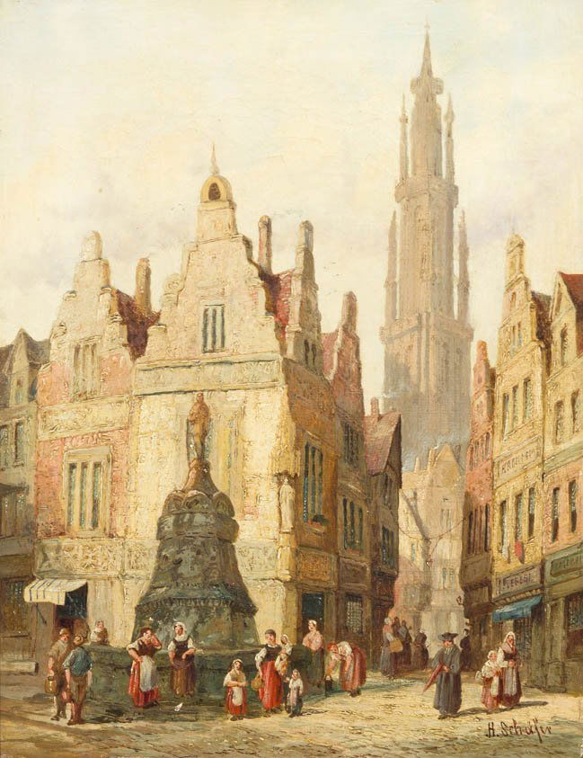 Henry Thomas Schafer, (British, 1854-1915), In the: Henry Thomas Schafer (British, 1854-1915) In the Street oil on canvas signed H. Schafer (lower right) 16 x 12 inches. Property from The Elne Elaine Russ Trust, Winnetka, Illinois