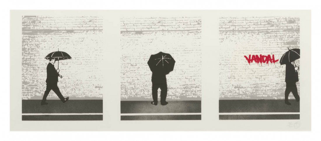 Nick Walker, (British, b. 1969), Vandal Triptych,: Nick Walker (British, b. 1969) Vandal Triptych, 2007 silkscreen edition 50/300, initialled NW (lower right) 13 1/4 x 35 1/4 inches.