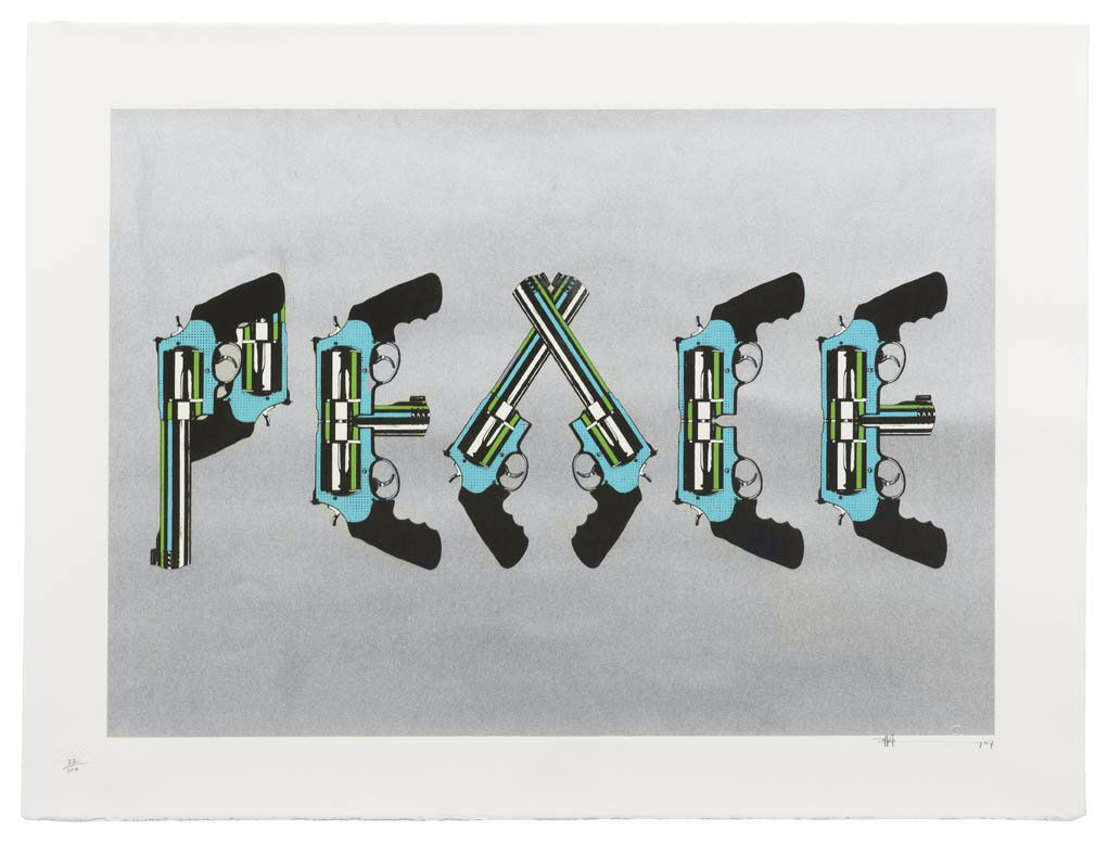 Paul Insect, (British, b. 1971), Peace (Silver),: Paul Insect (British, b. 1971) Peace (Silver), 2007 screenprint edition 22/100, signed illegibly (lower right) 17 3/4 x 25 1/4 inches.