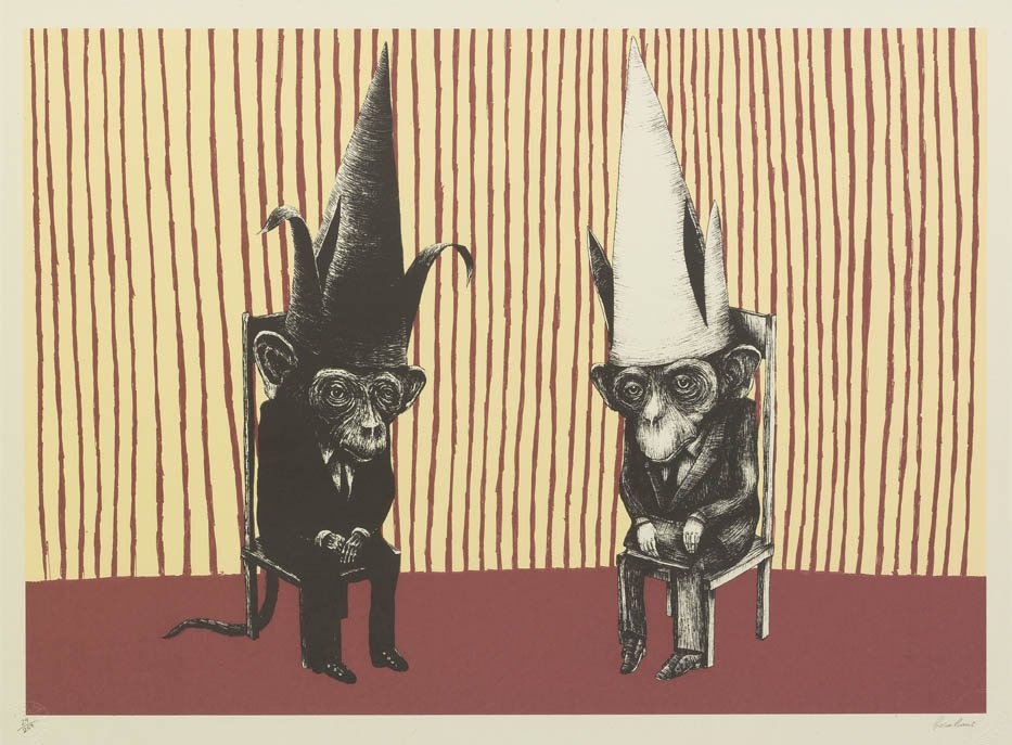 Ericailcane (Eric the Dog), (20th/21st century), : Ericailcane (Eric the Dog) (20th/21st century) Two Monkeys, 2007 screenprint edition 29/250, signed Ericailcane (lower right) 17 3/4 x 24 3/4 inches.