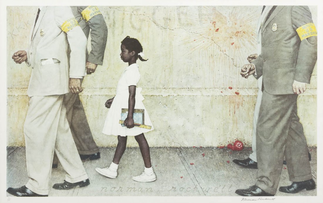 Norman Rockwell, (American, 1894-1978), The Probl: Norman Rockwell (American, 1894-1978) The Problem We All Live With color collotype edition 11/200; signed Norman Rockwell (lower right) 23 3/4 x 38 1/4 inches.