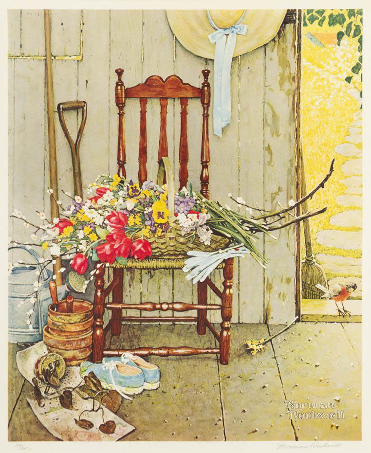 Norman Rockwell, (American, 1894-1978), Spring Fl: Norman Rockwell (American, 1894-1978) Spring Flowers color collotype edition 164/250, signed Norman Rockwell (lower right) 27 1/2 x 22 1/2 inches.