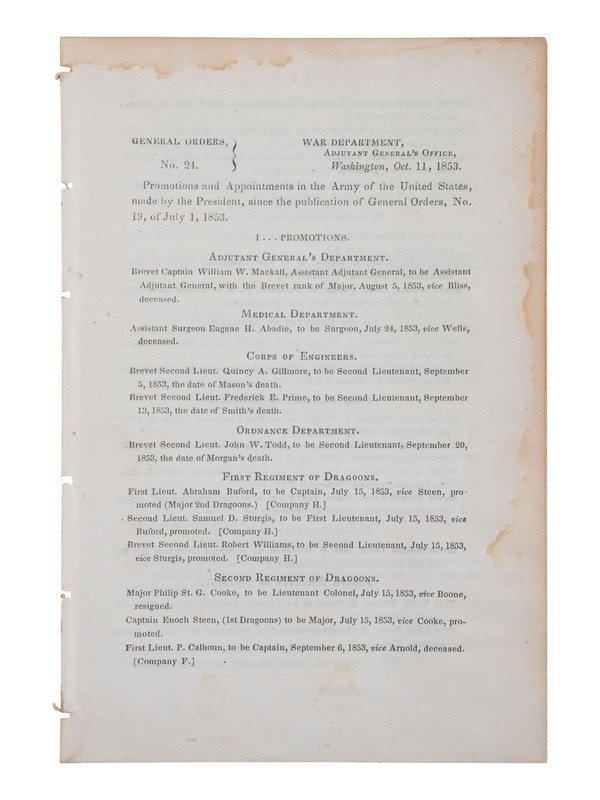 [CIVIL WAR]. War Dept. General Orders, No. 24, signed by future CSA General Samuel Cooper. 1853. : [CIVIL WAR]. War Dept. General Orders, No. 24, signed by future CSA General Samuel Cooper. 1853. War Department General Orders, No. 24, signed by future CSA General Samuel Cooper ("S. Cooper"),