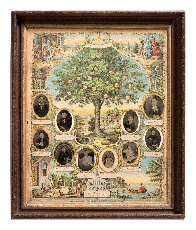 [EARLY PHOTOGRAPHY]. Family record featuring tintype portraits. Ca 1870s.  (1 of 1)