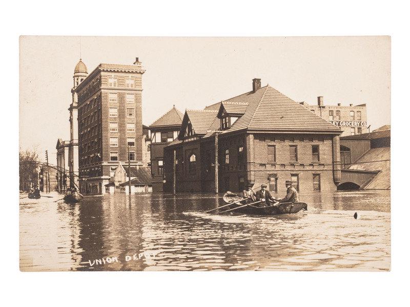 [EPHEMERA]. 35 RPPCs of floods, incl. the Great Flood of 1913.: [EPHEMERA]. 35 RPPCs of floods, incl. the Great Flood of 1913. 35 real photo postcards, approx. 3 3/8 x 5 3/8 in., or smaller, several unused. Many of the scenes are identified and/or dated in the neg