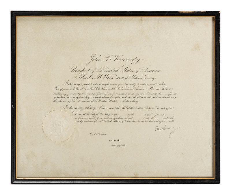 [KENNEDY, John F. (1917-1963)]. Printed document secretarially signed. 8 January 1963. (1 of 1)