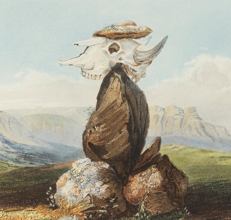BODMER, Karl (1809-1893). Magic Pile Erected by the Assiniboin Indians (Vig. XV). 1839. Bodmer blind: BODMER, Karl (1809-1893) Magic Pile Erected by the Assiniboin Indians (Vig. XV). From Travels in the Interior of North America, Coblenz, Paris and London: Ackermann & Co., 1839. Aquatint engraving