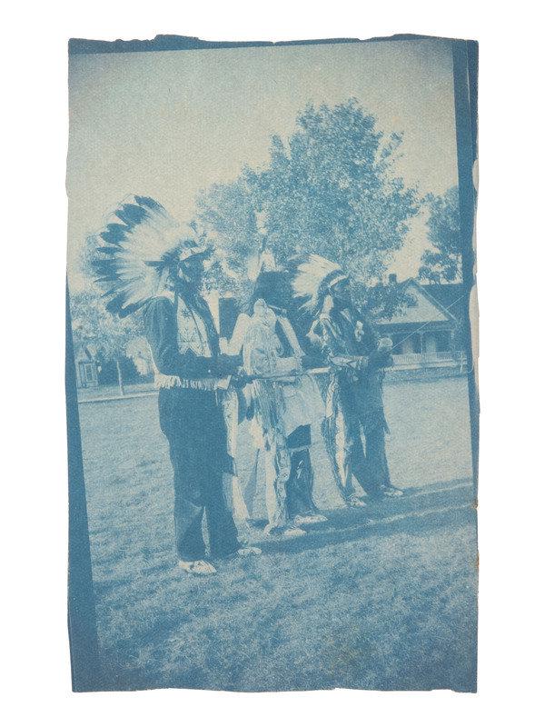 [NATIVE AMERICANS]. 8 photographs, incl. cyanotype of Native Americans attributed to Edward CURTIS. (1 of 4)