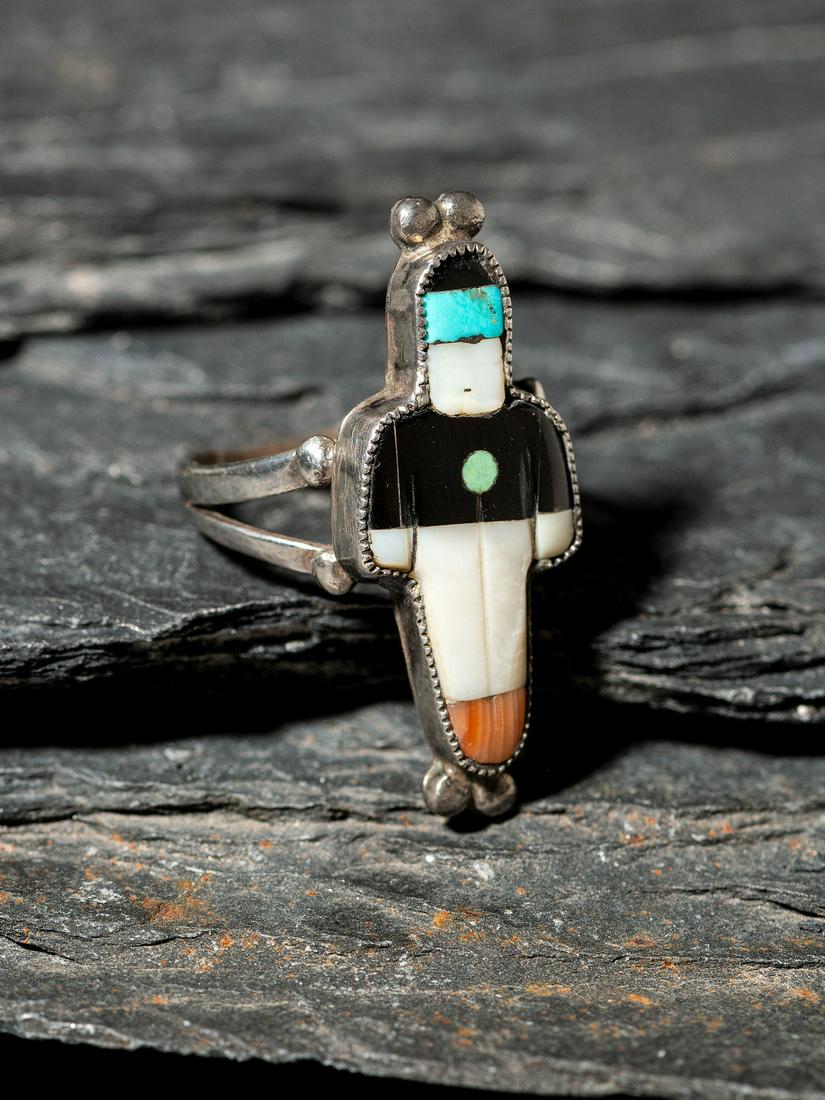 Zuni Silver and Mosaic Inlay Figural Ring (1 of 3)