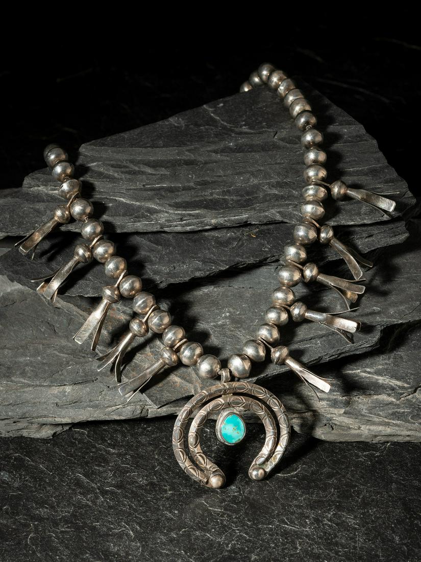 Navajo Silver and Turquoise Squash Blossom Necklace (1 of 3)