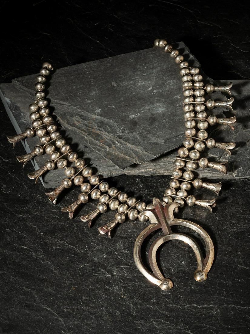 Navajo Silver Squash Blossom Necklace (1 of 4)