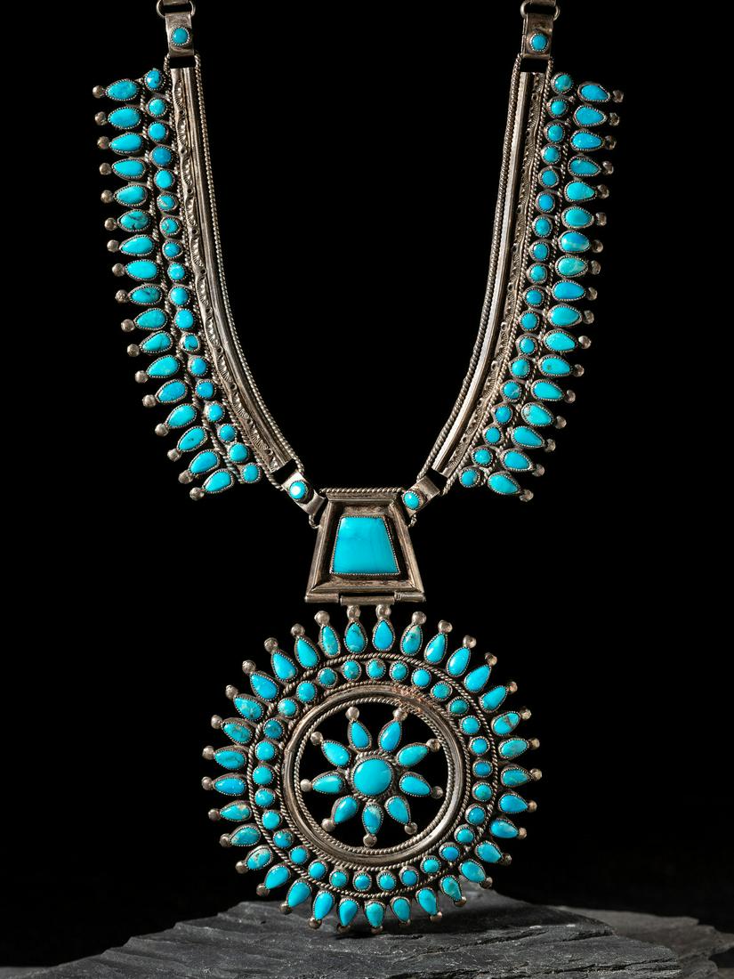 Victor Moses Begay (Diné, act. since 1950s) Silver and Petit Point Turquoise Cluster Necklace (1 of 4)