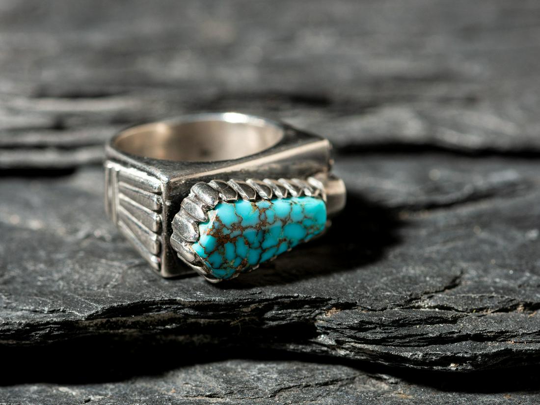 Julian Lovato (Kewa, 1922-2018) Sterling Silver and Nevada Blue Turquoise Ring (1 of 9)