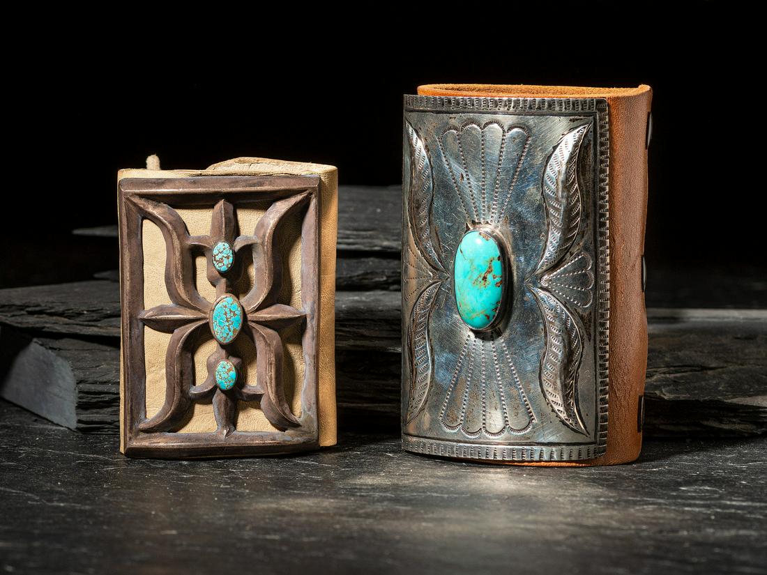 Pair of Navajo Silver and Turquoise Ketohs (1 of 4)