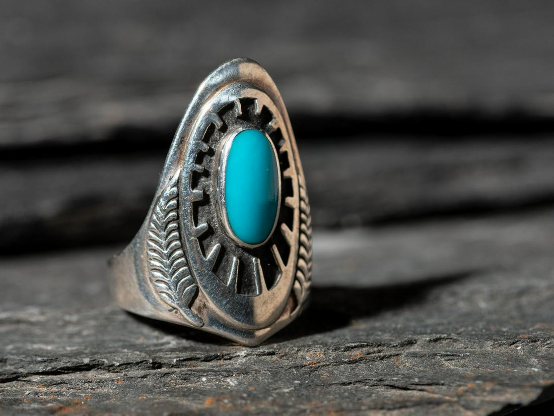 Ben Nighthorse Campbell (Cheyenne, b. 1933) Sterling Silver and Turquoise Shield Ring (1 of 5)