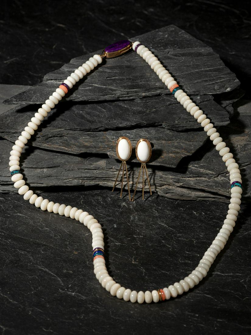 Richard Chavez (San Felipe, b. 1949)  Single-strand White Coral Necklace, PLUS 14K Gold and Dolomite (1 of 4)