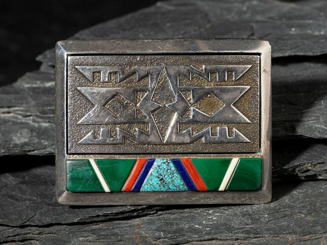 Richard Tsosie (Diné, b. 1953) Tufa Cast Silver Belt Buckle (1 of 2)