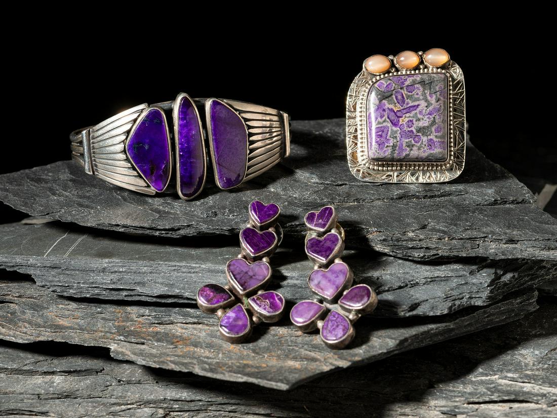 Oscar Betz (American, b. 1954)  Southwestern-style Sugilite and Sterling Silver Cuff Bracelet and (1 of 4)