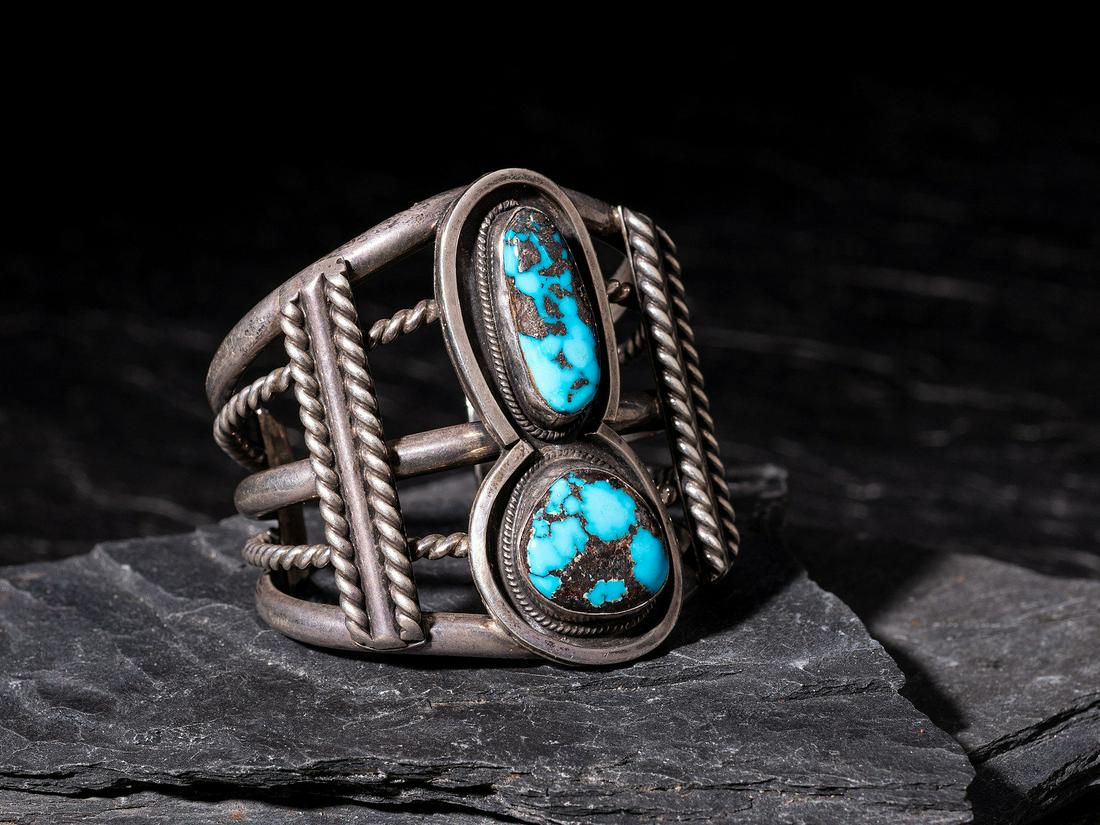 Navajo Silver and Bisbee Turquoise Cuff Bracelet (1 of 4)