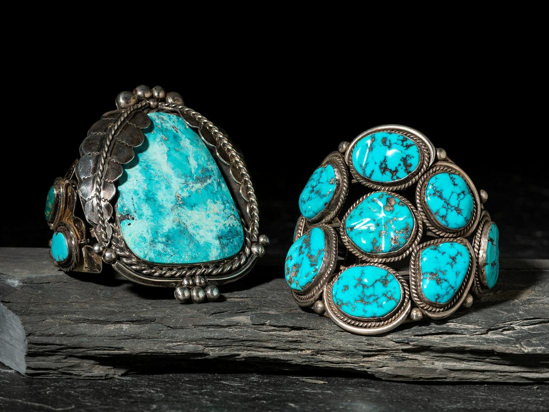 Large Navajo Silver and Turquoise Cuff Bracelets (1 of 6)