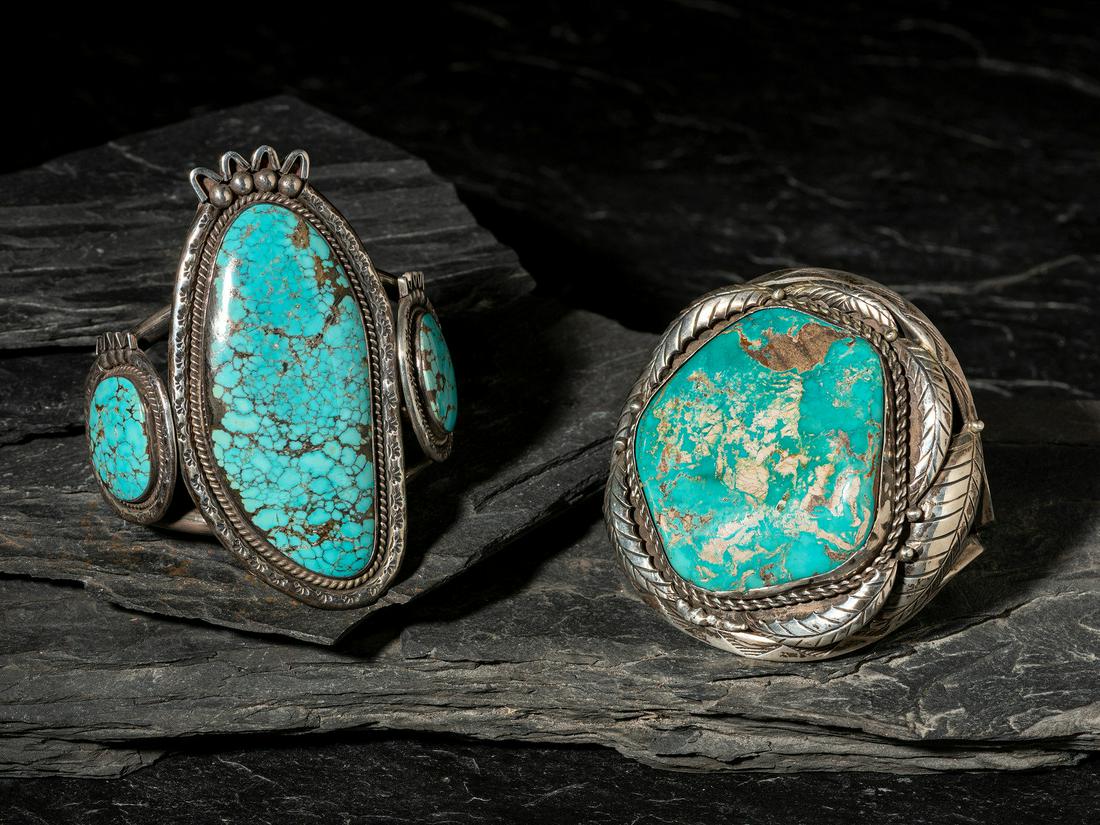 Pair of Large Navajo Silver and Turquoise Cuff Bracelets (1 of 5)