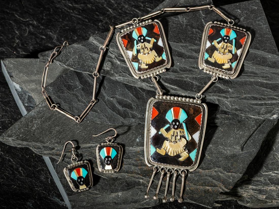 Beverly Etsate (Zuni, act since 1970s) Mosaic Inlay Necklace and Earrings (1 of 4)