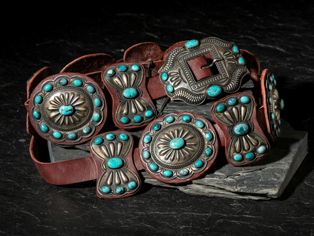 Kirk Smith  (Diné, 1957-2012) Sterling Silver and Turquoise Cluster Concha Belt (1 of 3)