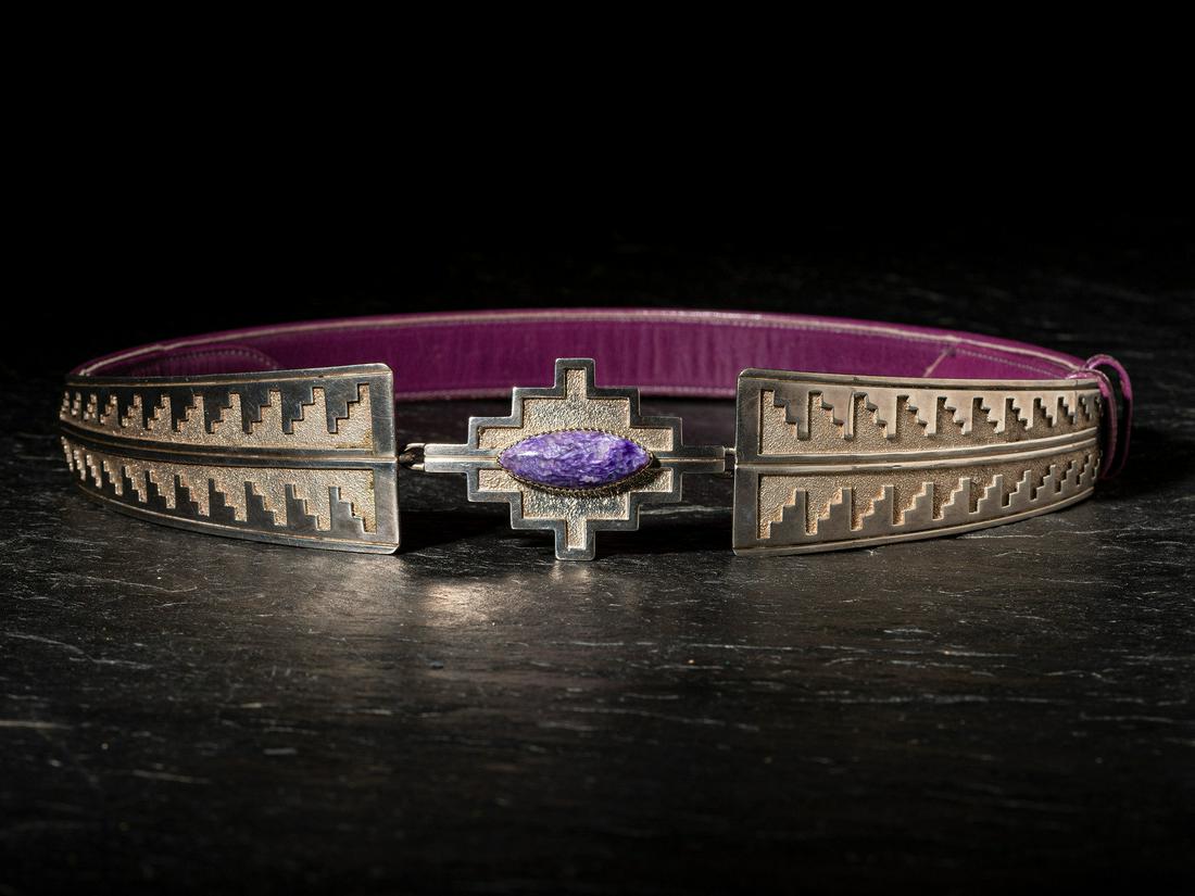 Raynard (Ray) Scott (Diné, b. 1965) Sterling Silver and Charoite Link Belt Buckle (1 of 4)