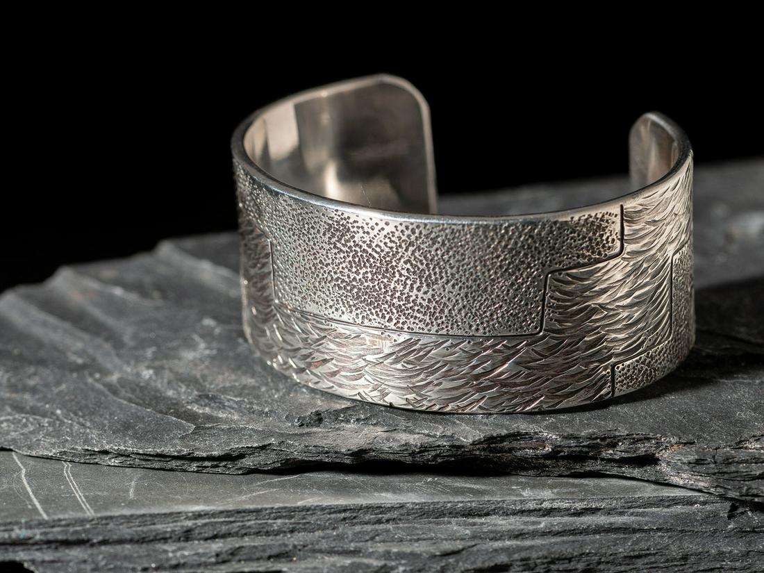 Jared Chavez (San Felipe-Diné-Hopi, b. 1982)  Textured Silver Cuff Bracelet (1 of 3)