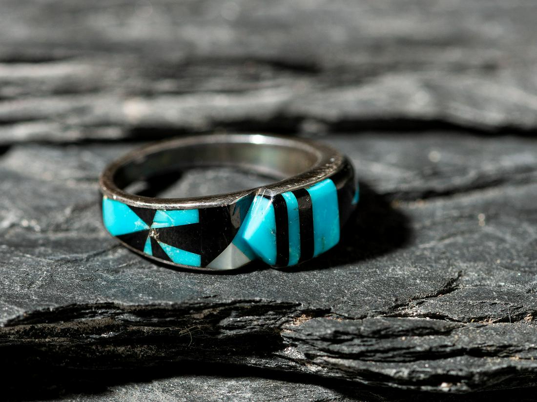 Leon Natani (Zuni, 20th century)  Silver and Mosaic Inlay Ring (1 of 5)